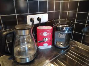 a kitchen counter with a coffee maker and a blender at Studio Steinbocks Chill in Kaprun
