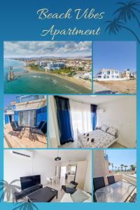 uma colagem de fotos de um apartamento de aldeias de praia em Beach Vibes Apartment em Pyla