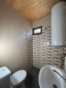 bagno con servizi igienici bianchi e lavandino di Family Hostel Nika a Kazbegi