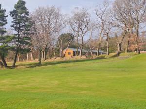 um campo com uma casa numa colina com árvores em Celtic Minor Stables em Swansea