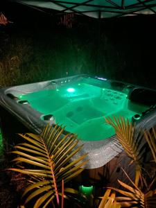 a jacuzzi tub with a green light on it at Ti'Kratèr Chambres et tables d'hôtes in Le Tampon