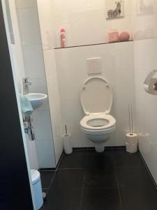 a small bathroom with a toilet and a sink at Vakantiewoning Duitsland in Freisen +43 photos