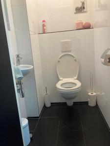 ein kleines Bad mit WC und Waschbecken in der Unterkunft Vakantiewoning Duitsland in Freisen