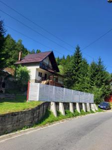 ein Haus hinter einem Zaun am Straßenrand in der Unterkunft Diana's Holiday Home in Podu Dîmboviţei