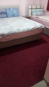 een slaapkamer met een bed en een rood tapijt bij Afyon Suit otel in Afyon