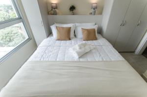 アスンシオンにあるDazzling Apart Minutes From Shopping Mcal Lopezの窓のある部屋にある大きな白いベッド +27枚の写真