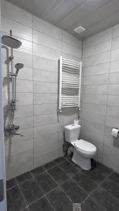 uma casa de banho com um WC branco num quarto em Persati View em Kutaisi