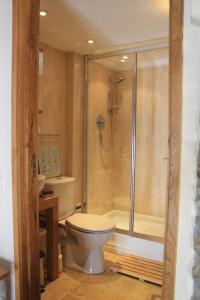 een badkamer met een toilet en een douche bij The Hide at Lemons Farm in Atherington