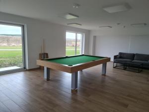 a pool table in a room with a couch at Apartament Pod Żaglami in Zegrze Południowe