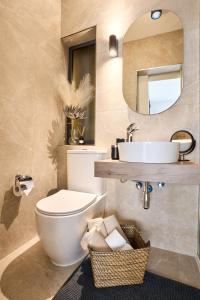 a bathroom with a toilet and a sink and a mirror at Garden View 9 - Two Bedroom Apartment in St. Julianʼs