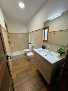 a bathroom with a sink and a toilet at La Casita de Nicolás in Mora de Rubielos