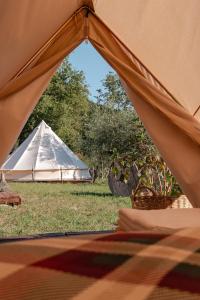 vista dall'interno di una tenda con tenda bianca di tendù family a Chiusanico