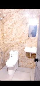 a bathroom with a white toilet and a sink at Rohini Homestay 3Bhk AC - House boat Available in Alleppey