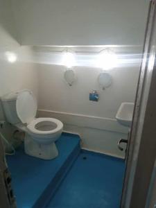 a bathroom with a toilet and lights on the wall at Dolphin house in Hurghada
