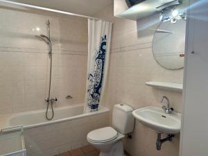 a bathroom with a toilet and a sink and a shower at Appartement Badhotel 325 in Callantsoog