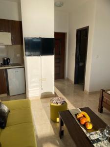 a living room with a couch and a table at Apartmani Vila Delfin in Dobra Voda