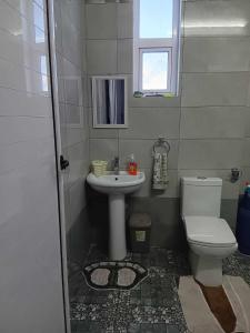 a small bathroom with a sink and a toilet at villas andrez in Savinia