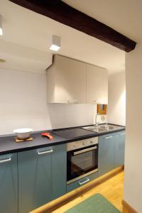 a kitchen with blue cabinets and a sink at SM Hospitality SANTO STEFANO in Reggio Emilia