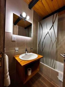 a bathroom with a sink and a mirror at Departamento con parrilla in San Carlos de Bariloche