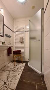 a bathroom with a shower and a sink at Appartement Auszeit in Holzgau