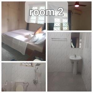 a collage of photos of a room with a bed and a sink at B&B HOTEL in Moshi