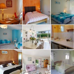 a collage of photos of a hotel room at A L'Orée du Bois in Rétaud