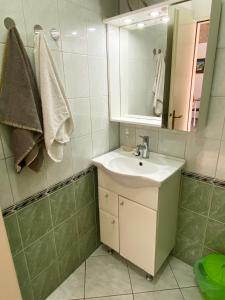 a bathroom with a sink and a mirror at Apartman Robi in Vrsine