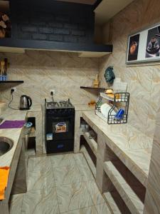 a kitchen with a stove and a sink at Unique Homestays B in Karatu