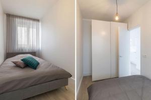 two pictures of a bedroom with a bed and a closet at K50163 Modern apartment near the center and free parking in Eindhoven