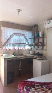 - une cuisine avec évier et une fenêtre dans la chambre dans l'établissement Apartamentos Caimán 3, à Tortuguero