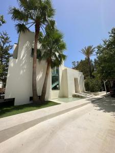 a house with palm trees in front of it at Preciosa Villa en Siesta in Santa Eularia des Riu