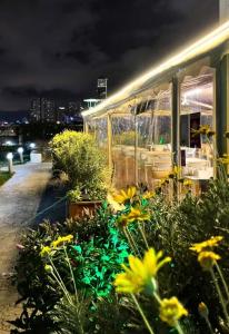 - un jardin fleuri devant un bâtiment la nuit dans l'établissement Beauty stüdyo Home, à Istanbul