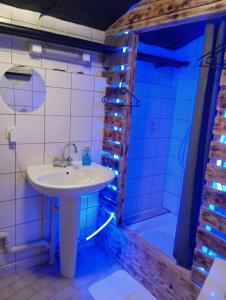 bagno con lavandino e doccia di Chez Ana à Morez a Morbier
