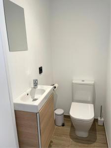 ein weißes Bad mit einem WC und einem Waschbecken in der Unterkunft Ideal per una escapada in Bordes d´Envalira 