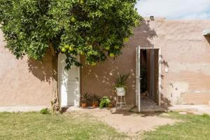 ein Gebäude mit einem Baum, einer Tür und einem Baum in der Unterkunft MELMAR - Habitación triple con baño privado in Godoy Cruz