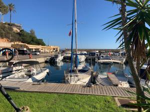 un groupe de bateaux sont amarrés dans une marina dans l'établissement Bungalow à Orihuela Costa en Espagne, à Orihuela
