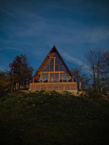 a house with a roof on top of a hill at Dealu din Vale in Ponor