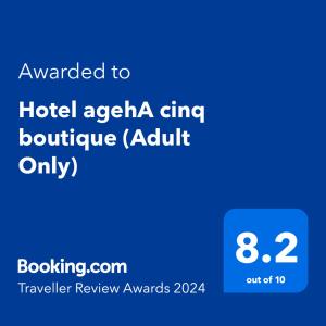 Palkinto, sertifikaatti, kyltti tai muu asiakirja, joka on esillä majoituspaikassa Hotel agehA cinq boutique (Adult Only)