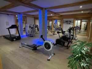 un gimnasio con varias cintas de correr y máquinas cardiovasculares en Appartement Lanslebourg-Mont-Cenis, 3 pièces, 6 personnes - FR-1-508-300 en Lanslebourg-Mont-Cenis