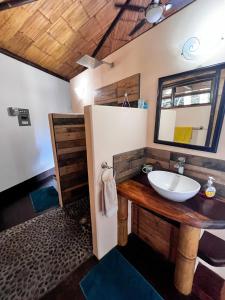 a bathroom with a sink and a mirror at TREEHOUSE PILON PAVONES in Pavones