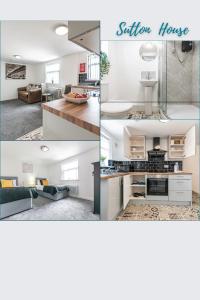 a collage of pictures of a kitchen and a living room at Sutton Contractor Accommodation - Warrington, St Helens in Clock Face