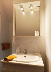 a bathroom with a sink and a mirror at Studio cosy Rocherfort en Terre Centre in Rochefort-en-Terre