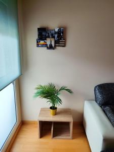 sala de estar con sofá y mesa con planta en Verarlanza en Lerma
