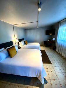 um quarto de hotel com duas camas e uma televisão em EL PEDREGAL HOTEL em Matehuala