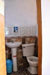 a bathroom with a toilet and a sink at INKA LAKE Taquile Lodge in Huillanopampa