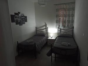 2 aparte bedden in een kamer met een raam bij Intero alloggio - centro storico - La Tana di Aldo- 150 m da Pepe in Grani in Caiazzo