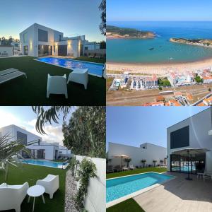 een collage van foto's van huizen en een strand bij Villa Pampelonne - Villa nr 7 in São Martinho do Porto