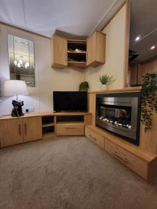 a living room with a flat screen tv and a fireplace at 89 Main Park , Lilliardsedge in Harrietsfield