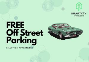 a green car is shown with the words free off street parking at Newbuild, 3 Bedroom house with free parking in Aldershot