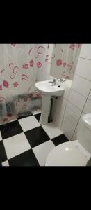 een badkamer met een wastafel en een toilet bij Cabanas fariña in Llanquihue